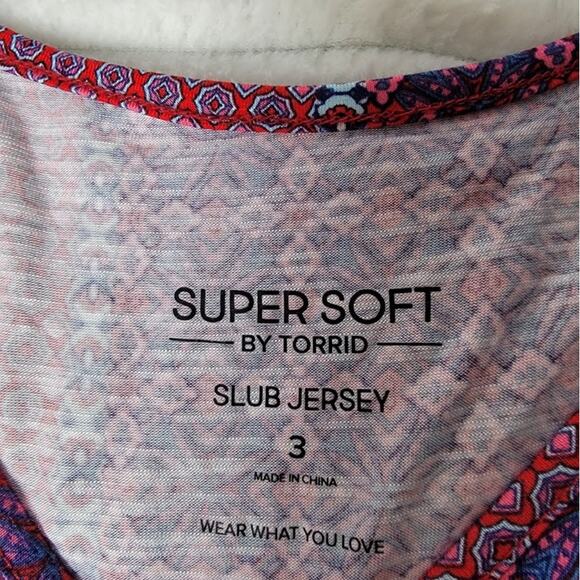 Torrid Super Soft Slub Jersey Tunic Top 3X Plus Size Boho Patchwork Red Purple - Picture 3 of 8